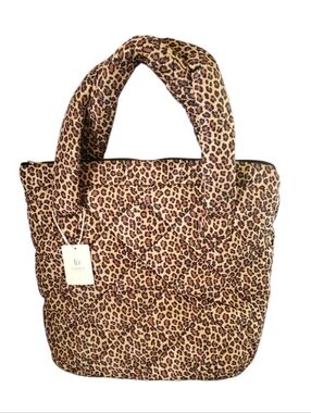 Quilted Brown Leopard Print "Puffer" Tote Bag